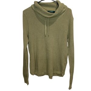 Lauren Ralph Lauren camo green waffle knit cowl neck sweater  Size Large